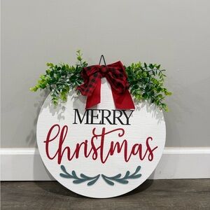 Festive Merry Christmas Wall Sign with Red Bow